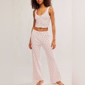 #1006 Free People Cream Tank & Pink Floral Lounge Set